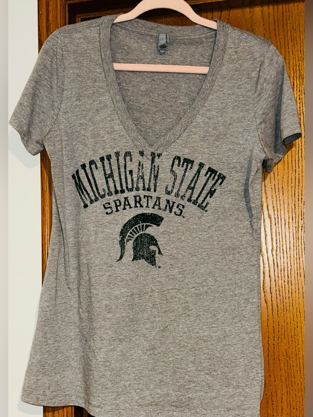 Next Level Apparel Women's Gray V-Neck Michigan State Spartans Tee